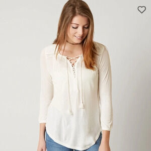 Lucky Brand Lace Up Peasant Top